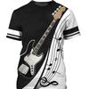 3D Fashion Music T-shirt Hoodie Short Sleeve Round Neck Rock Hip Hop Top Summer Men's T-shirt Guitar Pattern