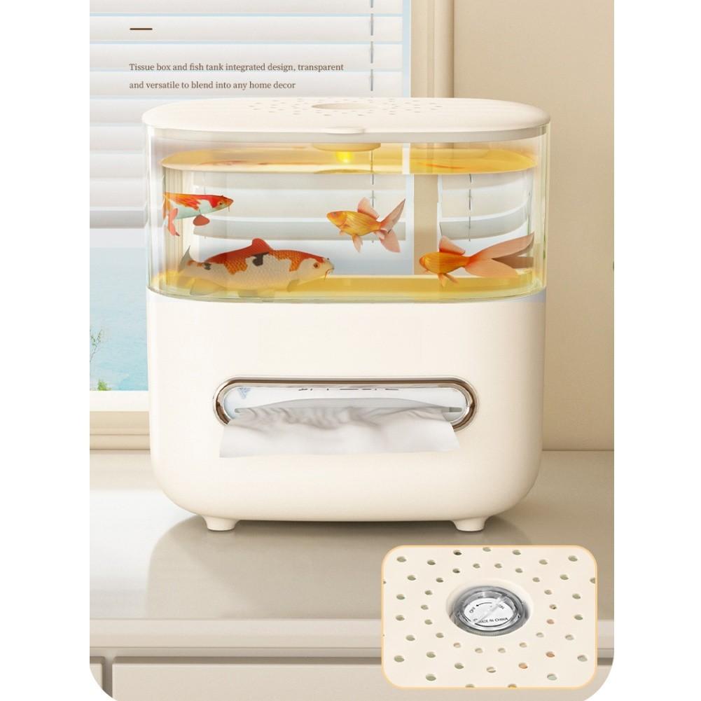 2 i 1 Tissuebox med Akvarium Skrivbordsorganisatör Transparent Plastförvaring för Vardagsrum Kontor och Skrivbord