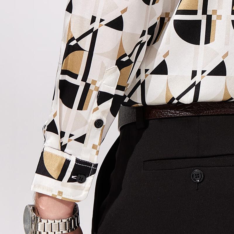 Men's Mulberry Silk Blend Printed Long-Sleeve Shirt