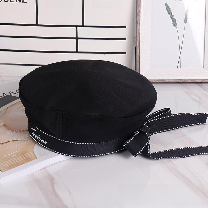 

Uniform Bowknot Beret Hat For Spring Summer Breathable Cotton Girl Fashion чёрный