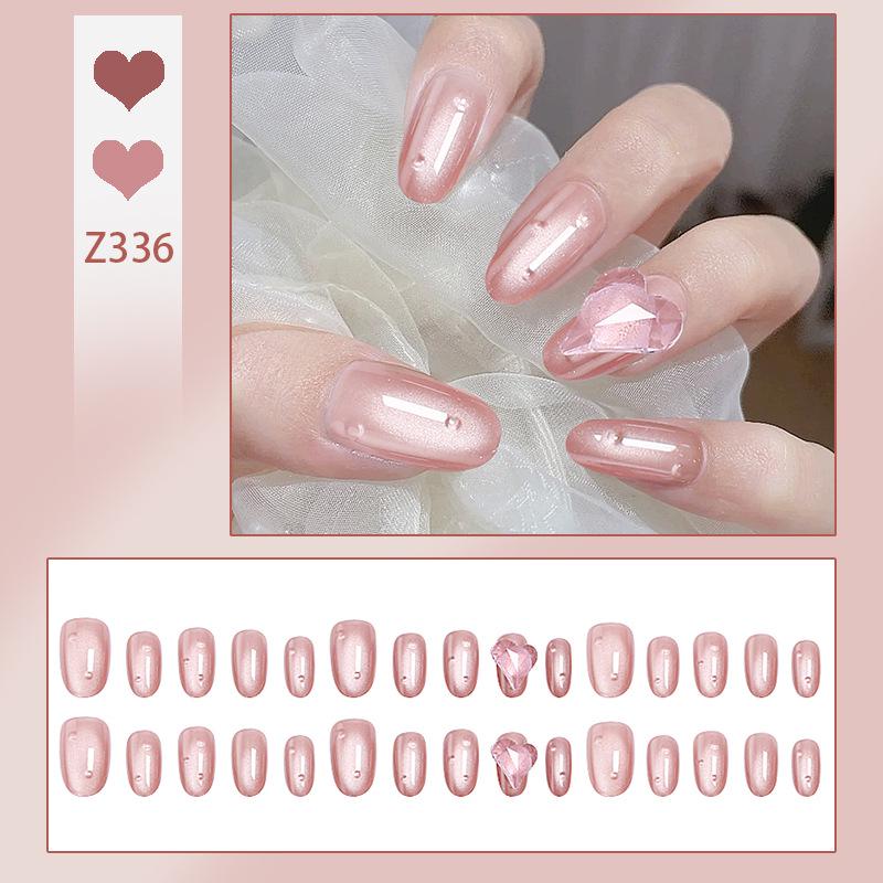 Pink Cat Eye Heart Nail Stickers: Wearable False Nails for a Sweet, Charming Manicure