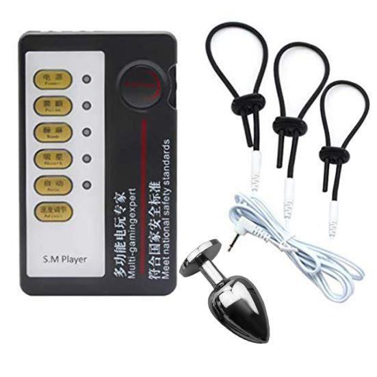 Electric Shock Pulse Stimulator Metal Anal Plug Penis Lock Ring Massager Sex Toy