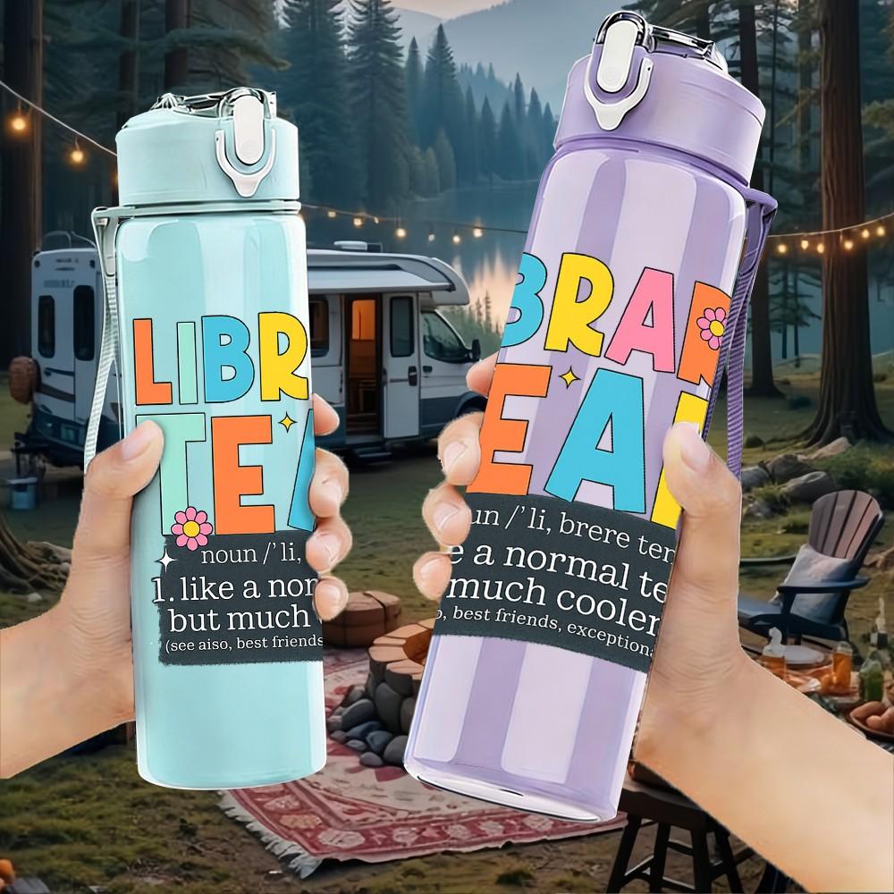 1PC Library Team Book Lover Text Print 750ml Color Plastic Sports Water Bottle Leakproof Flip Straw Lid Suitable for Sports Office Home Use
