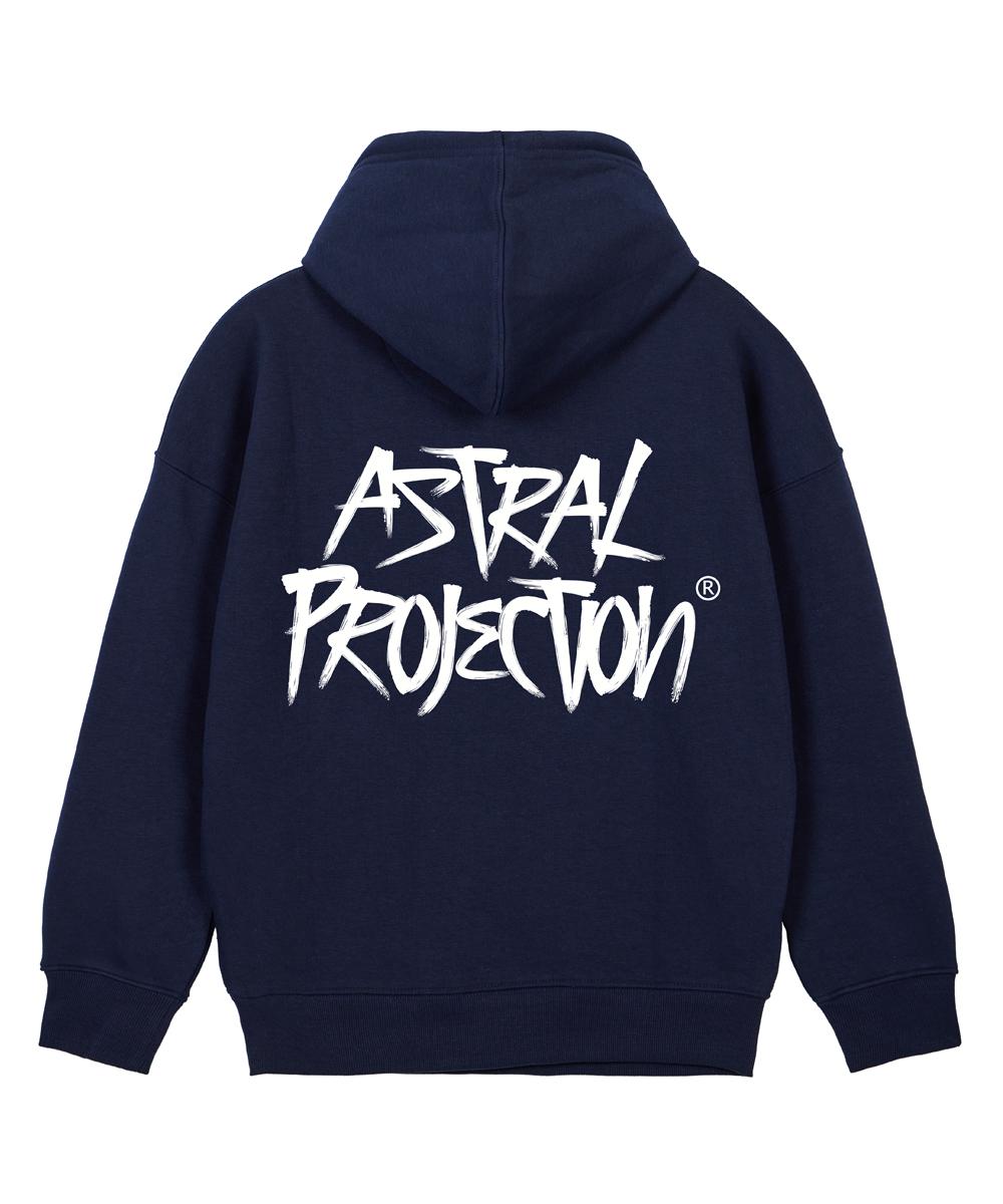 Astral Projection Graffiti Lettering Oversized Wide Shoulder Hoodie_Navy Xl