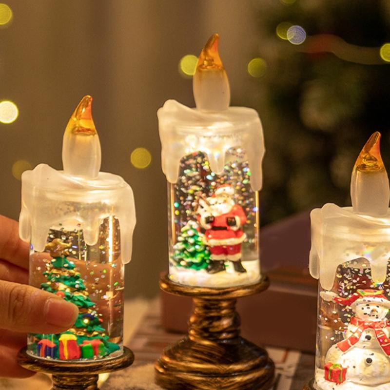 Snow Globe Candle Lamp With Realistic Floating Snowflakes Safe Plastic Design For Christmas Winter Party Homes Decors