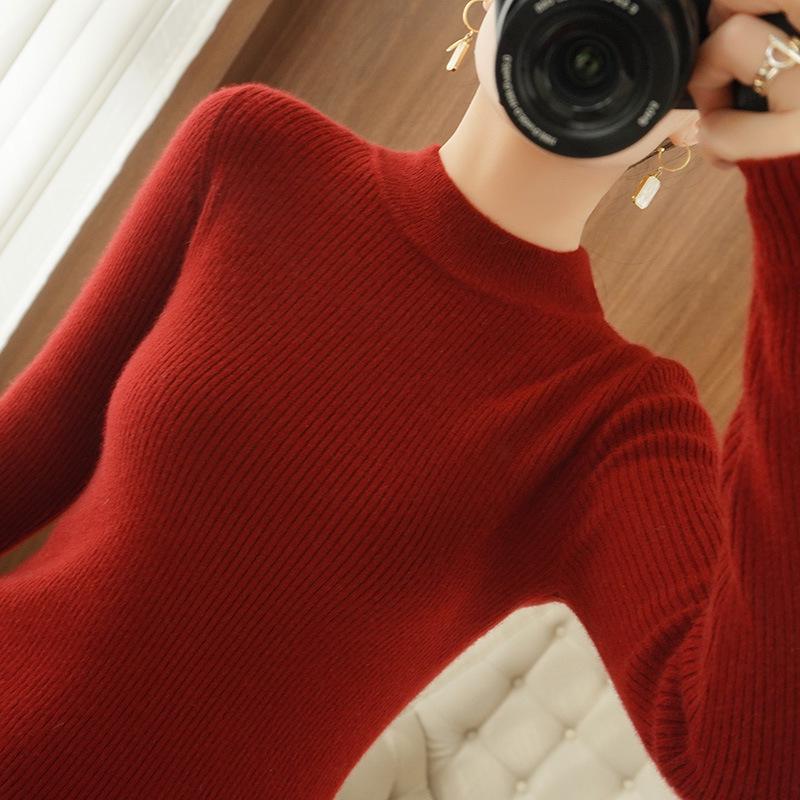 2026 Autumn Winter Women's Slim Fit Ribbed Knit Half-High Collar Sweater