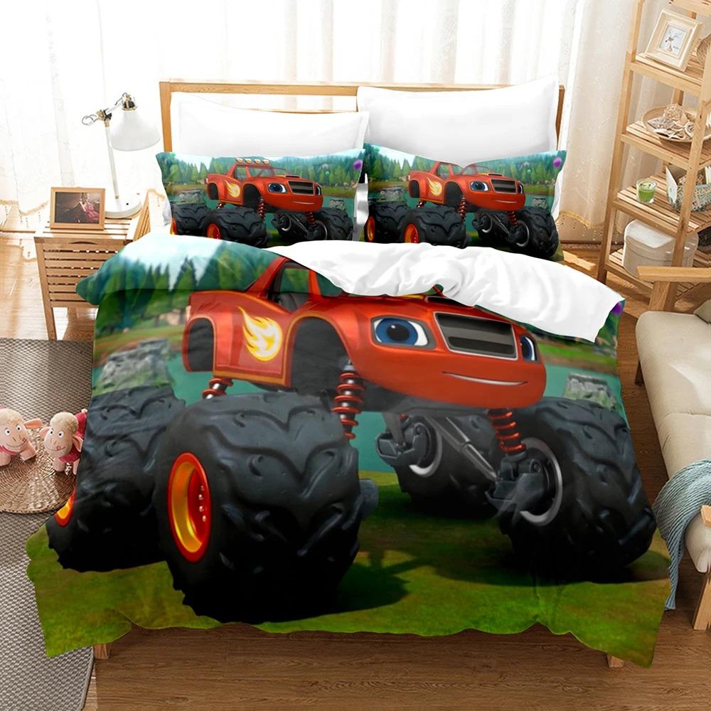 Cartoon Bedding Set Car Print Exquisite Birthday Gift Home Bedroom Decoration, Kids Adult Duvet Cover Pillowcase