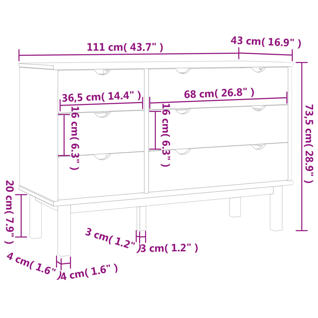 Vidaxl Szafka Z Szufladami Otta, Brązowo-Szara 111X43X73,5 Cm, Sosna