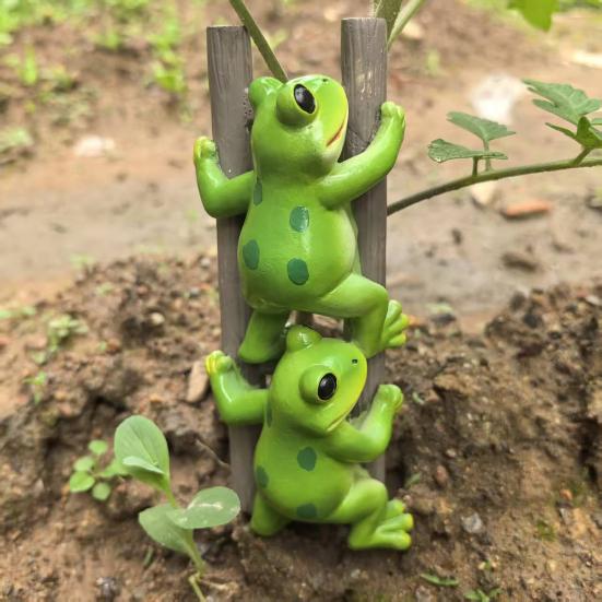 Lustige Frosch-Gartenstatue Niedliche 2 Frösche Kletterleiter Figur Harz Tier Skulptur Blumentopf Dekoration für Balkon Rasen Garten Regal Schreibtisch Dekor
