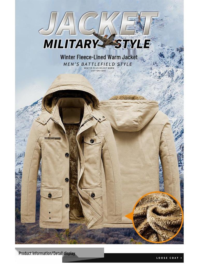 Men's Fleece Lined Windbreaker: Washed Cotton, Korean Style, Plus Size, Autumn/Winter 2022