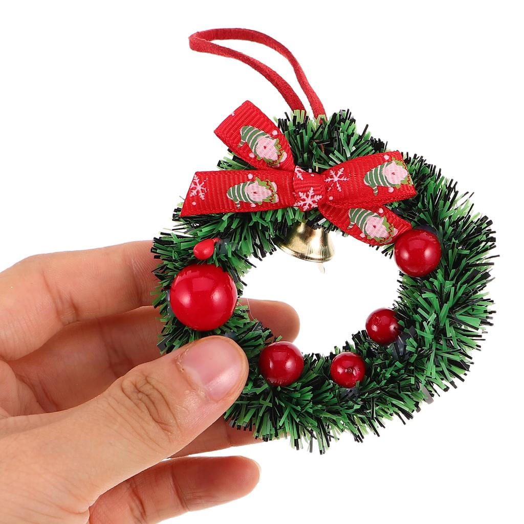 10pcs Mini Christmas Wreath Miniature Christmas Wreaths 2.95 Inch Holiday Garland Xmas Decoration Tiny Wreaths With Lanyards