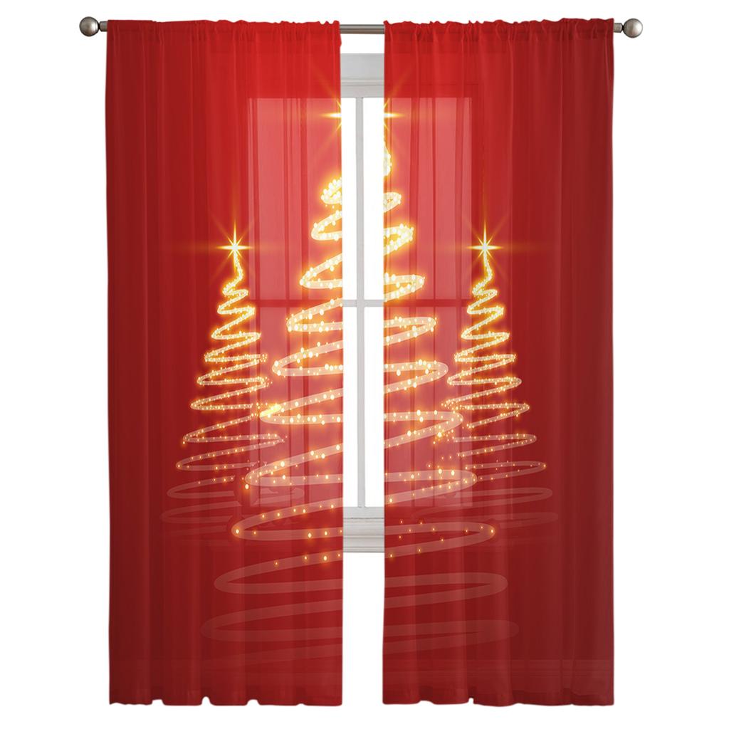 Cheap Christmas Tree Red Gold Living Room Transparent Tulle Window