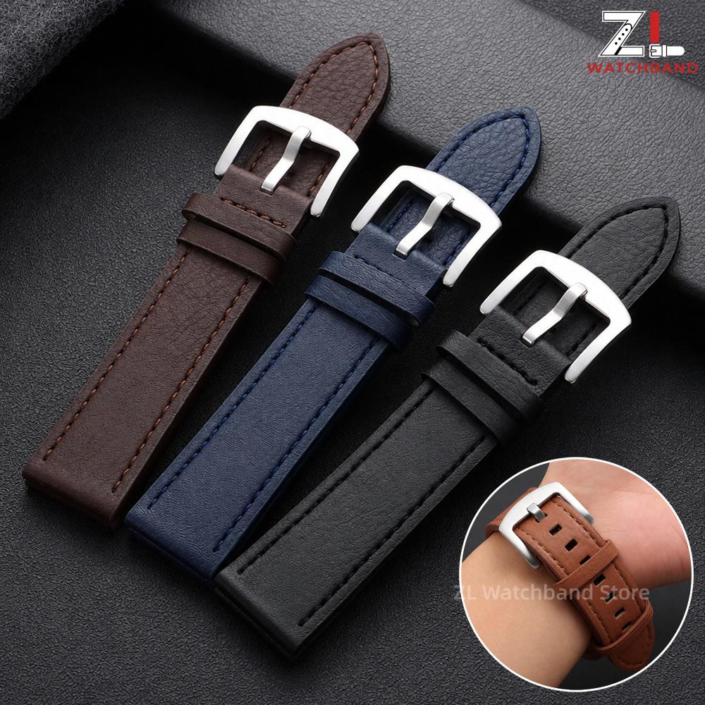 22mm Leather Watchband for Seiko for Huawei for Samsung Replacement Straps Black Brown Blue Wristband Vintage Watch Accessories