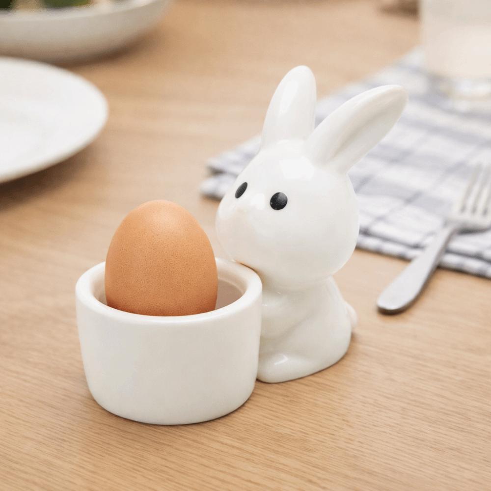 Cartoon Ceramic Egg Cup Smooth Easter Egg Tray Cup Bunny Shaped Eggs Holder Easter Decor
