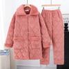 Women's Sleepwear Autumn Winter Coral Fleece Three-layer Padded Pajamas Thickened Plush Flannel Loungewear Set