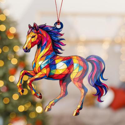 Pendentif de Voiture Design Cheval Coloré Pendentif Acrylique Silhouette Expressive Finition Brillante Résistant à la Décoloration Accessoire de Voiture Parfait