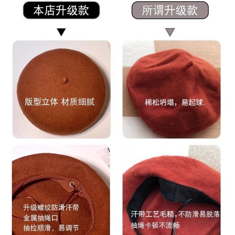 Beret wool winter versatile hat showing face small painter hat retro woolen hat women autumn and winter