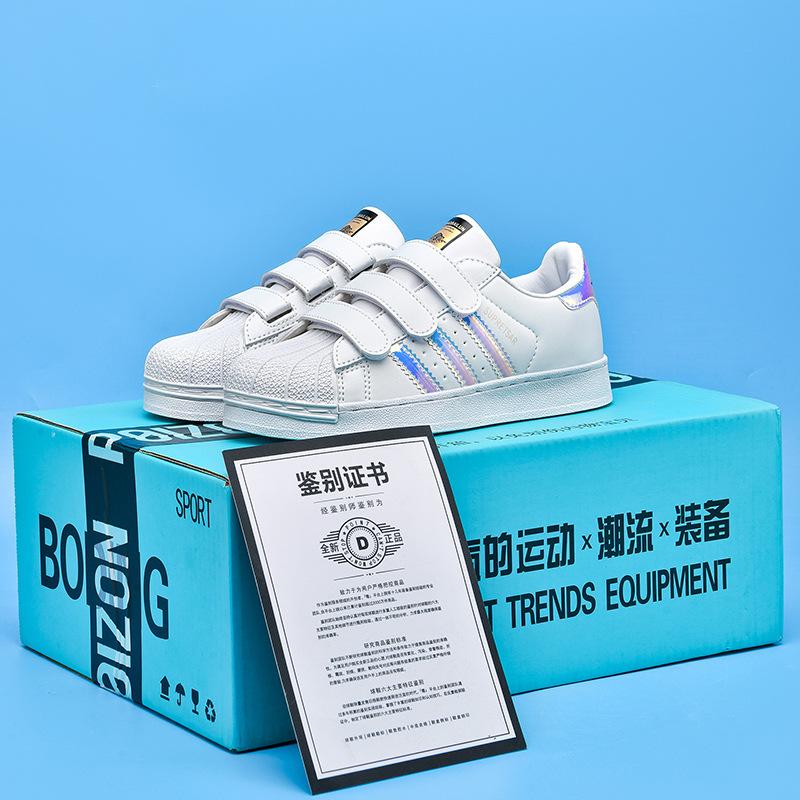 

Children s shell head board shoes Putian three bars classmates students moral training shoes Velcro popular platform casual white shoes 40