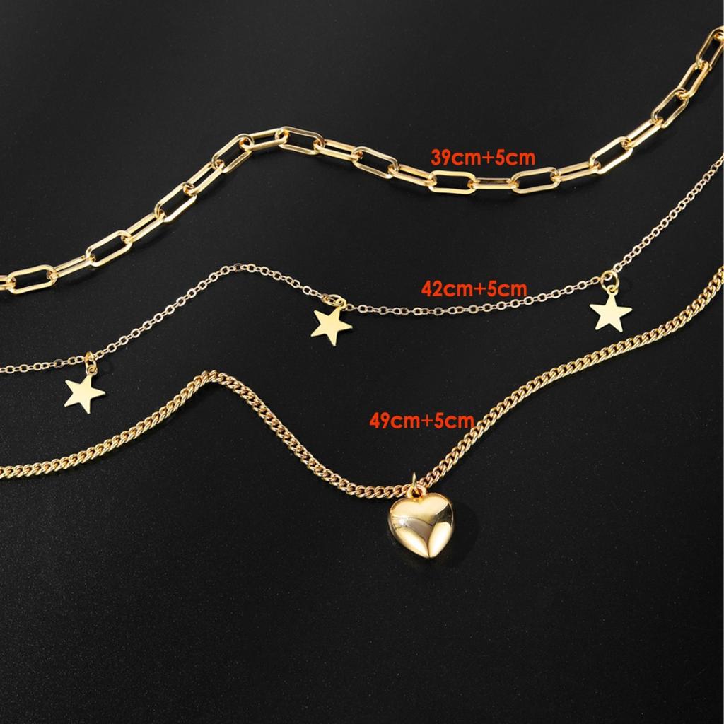 Retro Temperament Multi-layer Chain Necklace Women In Stacking Tide Collarbone Chain Love Pentagram Pendant Necklace