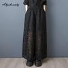 Korean Fashion Plus Size Spring Summer Women Wide Leg Pants Elastic Waist Rose Print Mesh Baggy Capris Casual Loose Black Lace Trousers