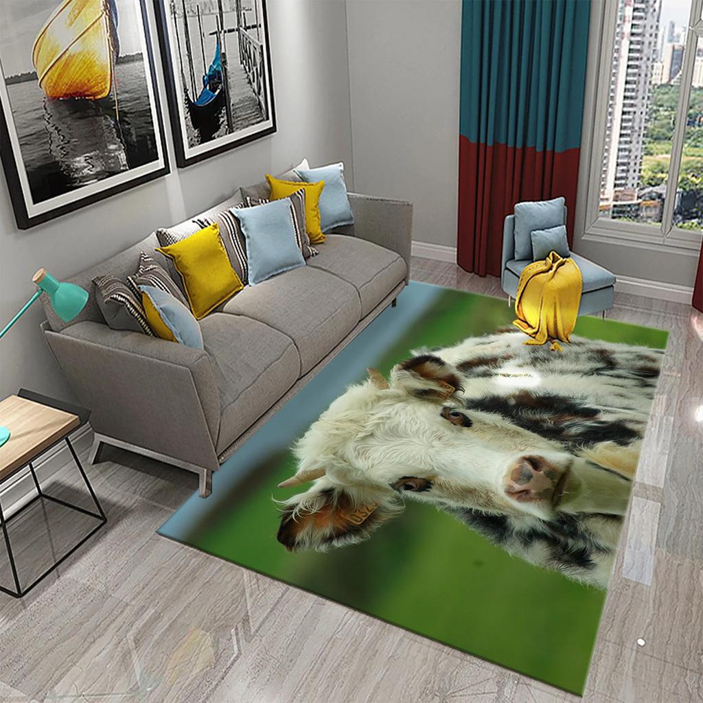 Milchkuhmuster Teppich Kawaii Bauernhoftier Teppich Ochse Fußmatte Rechteck Bereichsteppiche für Erwachsene Yogamatte Wohnzimmerdeko Fußmatte