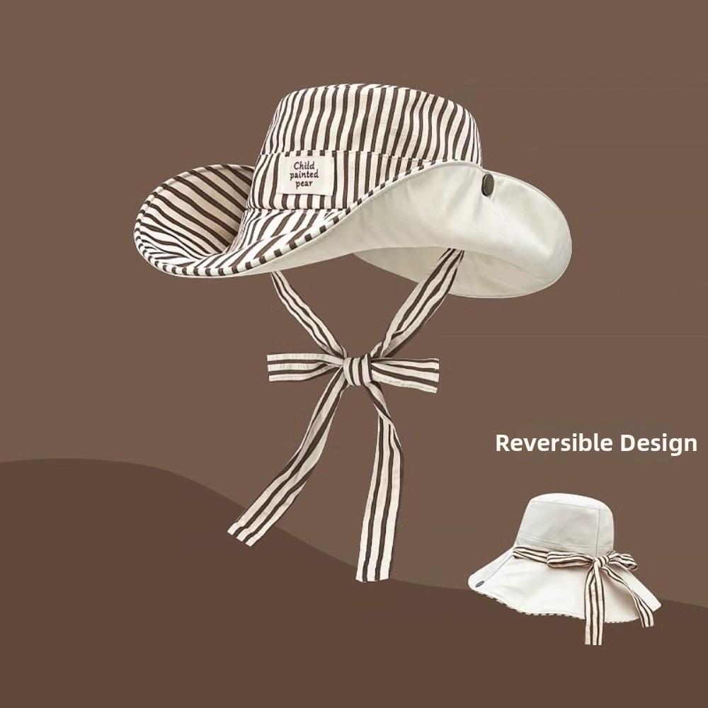 Wide Brim Striped Sun Hat UV Protection Fishmen Hat Fashion Reversible Bucket Hat  Summer