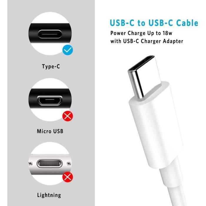 Cables USB-C vers USB-C 1M pour Samsung A56 A53 5G A52 4G-5G A33 5G A22 A04s A13 A12 - Blanc - Lot 2