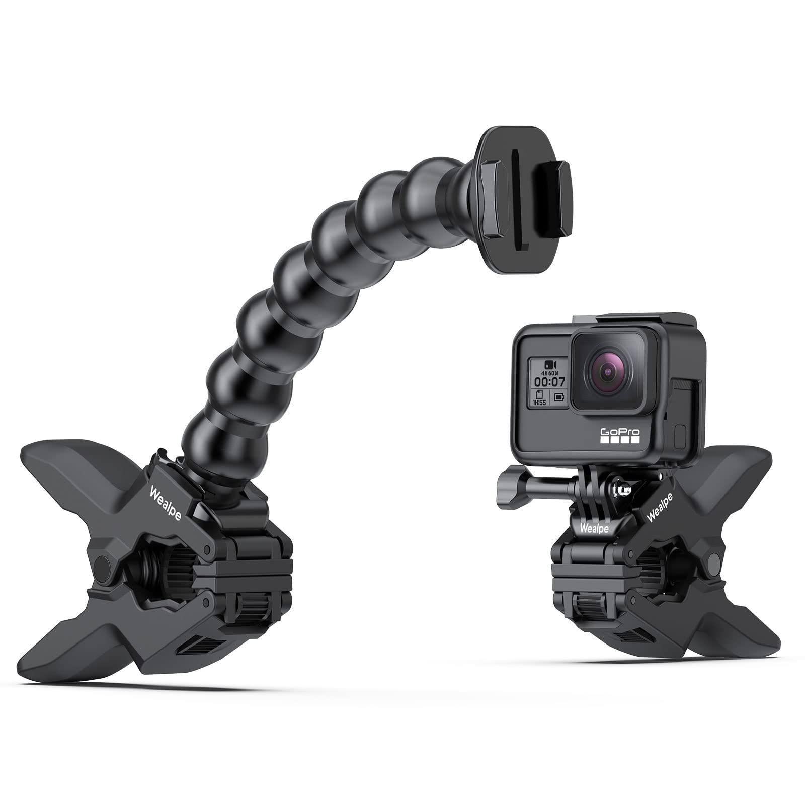 

Jaws Flex Clamp Mount for GoPro with Jaws Gooseneck for GoPro Hero Hero DJI Xiaomi Yi [Wealpe] 12, 11, 10, 9, 8, 7, Max, Fusion, (2018), 6, 5, 4, чорний