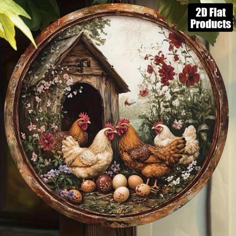 Rustic Metal Chicken and Egg Wall Art Vintage Home Decor Gift