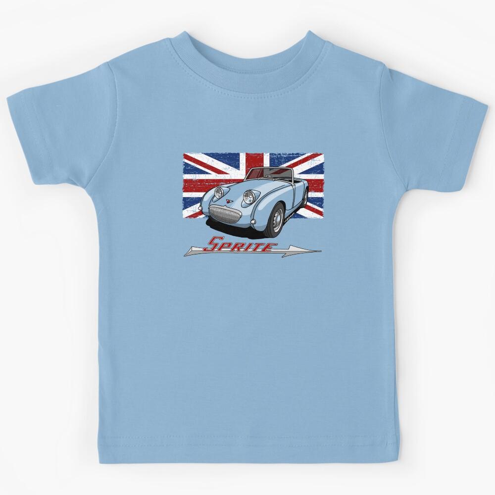 My drawing of the Frogeye Sprite with Union Jack background and arrow logo Kids T-Shirt 170