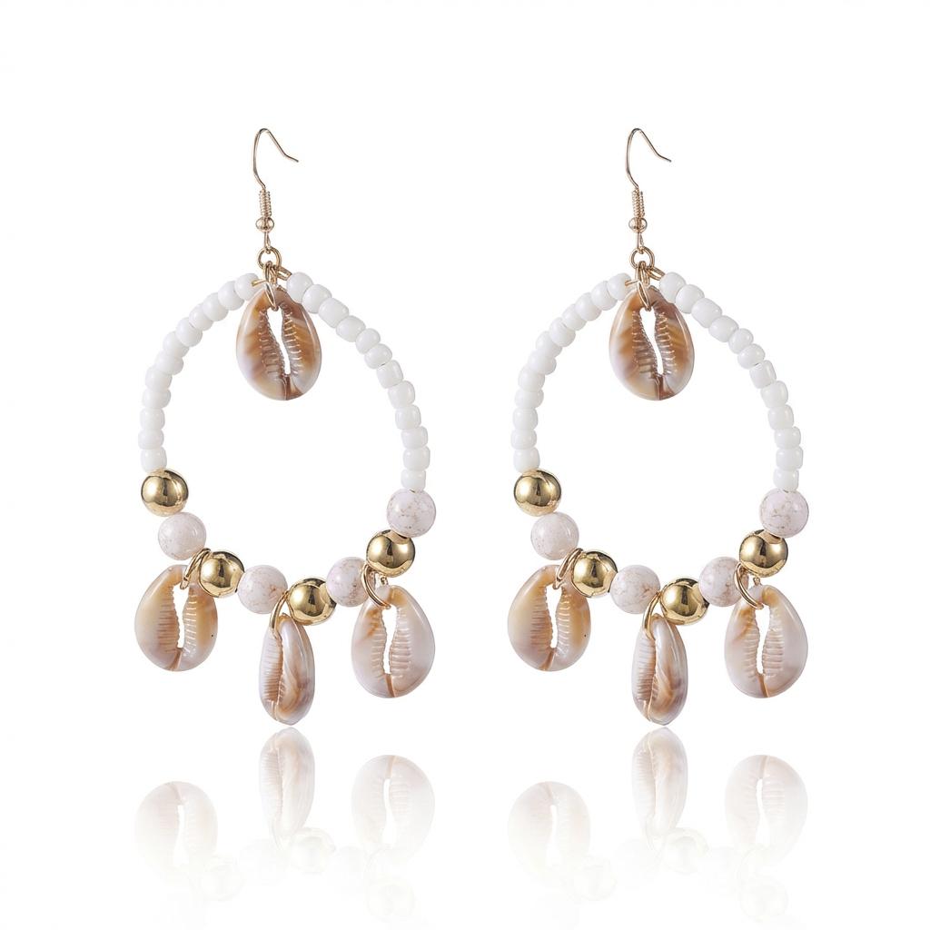 Vacation Style Seed Bead Shell Pendant Earrings Fashion Fringe Accessory Summer Beach Trend Gift