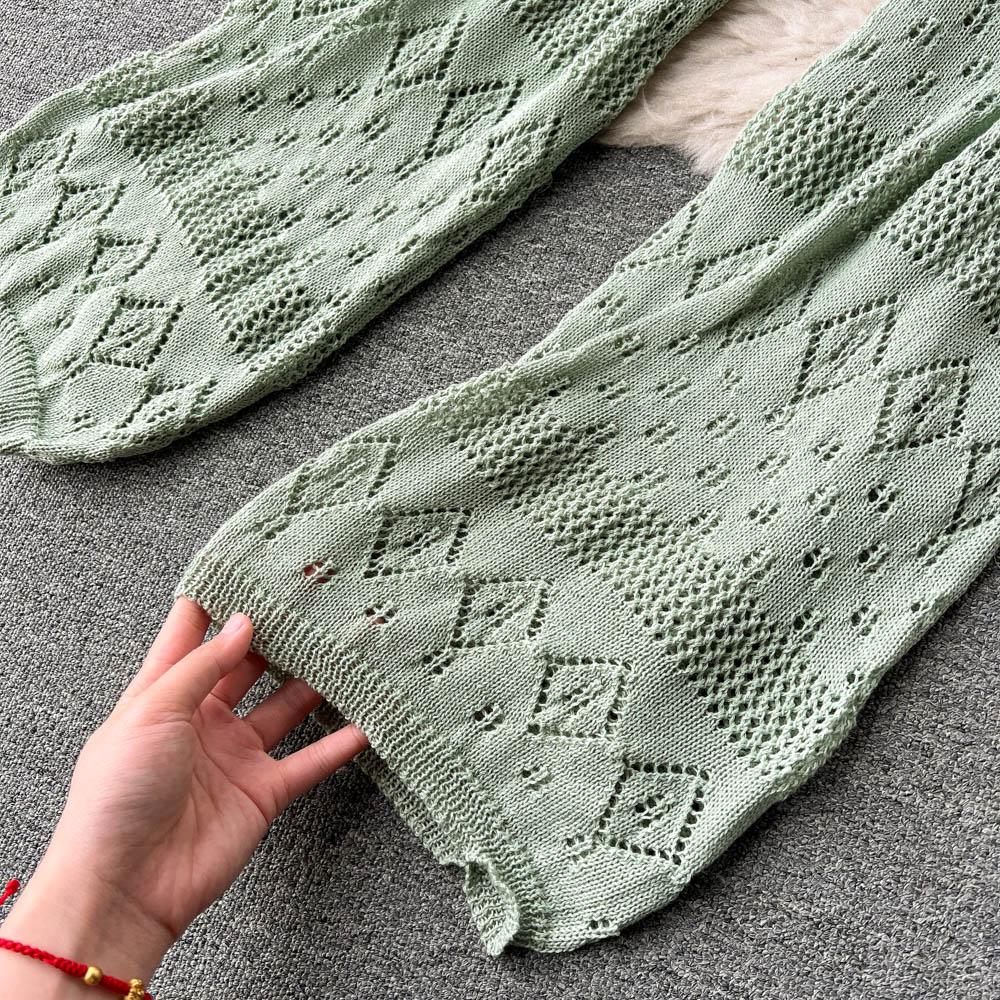 RUGOD Sommer Gerades Rohr Locker Hohe Taille Dünn Zeigen All-Match Bodenlang Weiter Bein Hose Krawatte Hängender Hals Kurz Zweiteiliger Anzug