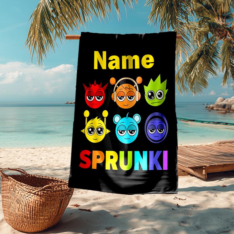Custom Name Ultra-Soft Beach Towel with Sprunki Theme,Ideal for Pool - Camping, Diving - Perfect Travel Essential, Vibrant Beach Towel.