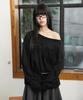 PEACE MAKER Flower Off-Shoulder Waffle Ls (Black)