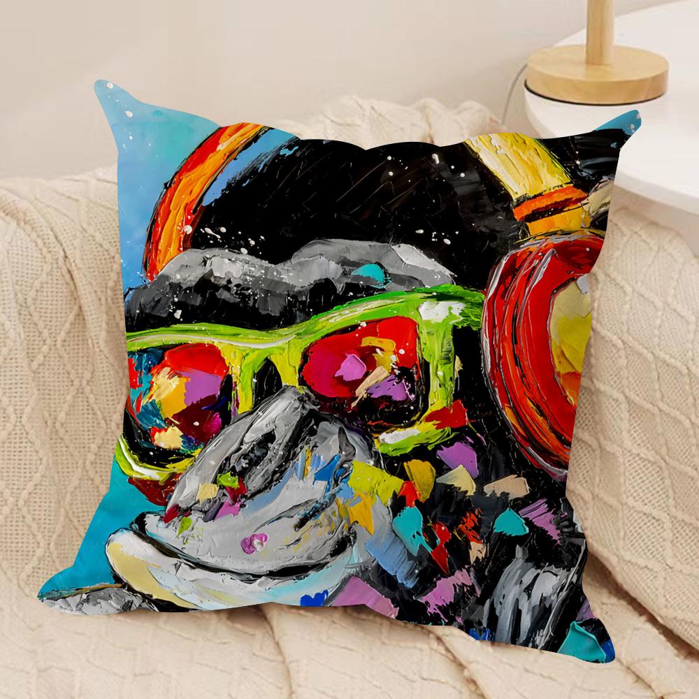 DJ Monkey with Headphones Cushion Cover Plush Fabric Soft DoubleSided Printed Sofa Warm Winter Home Gift Pillow Cover