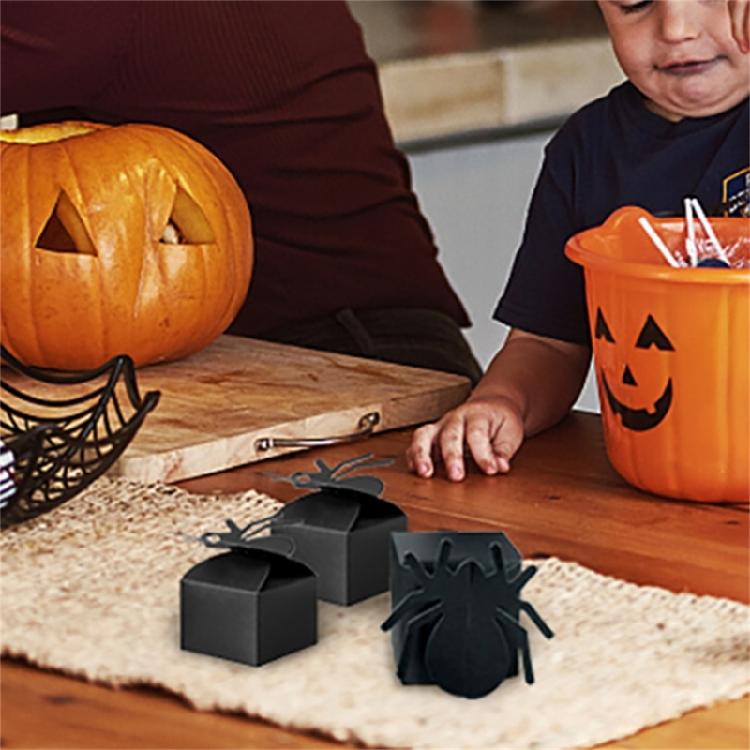 12 Count Tangerine Halloween Candy Boxes User friendly Paper Container With Eerie Pumpkin Designs