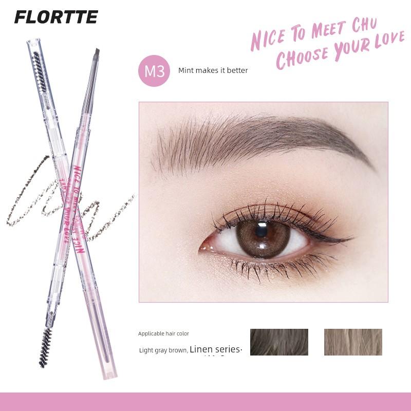 Flortte Double-Ended Ultra-Fine Eyebrow Pencil Is Waterproof, Sweat-Proof, Long-Lasting, Does Not Fade or Smudge