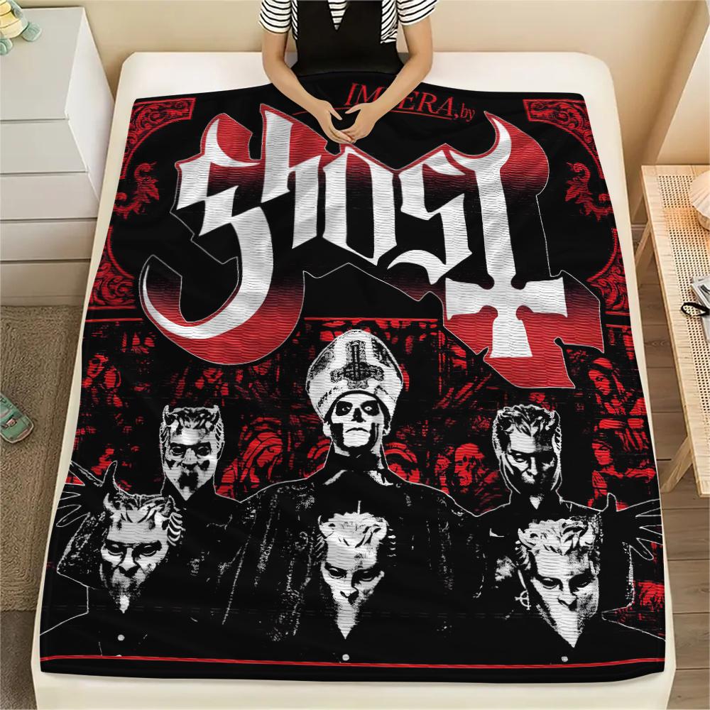 1Pc Ghost Band Print Flannel Blanket, High Quality Comfortable for All Seasons, Home Decor, Warmth and Comfort, Perfect for Christmas Gifts