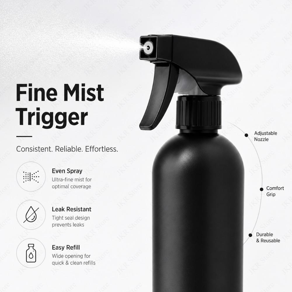 Refillable Black HDPE Mist Spray Bottle Portable Water Sprayer for Salon Barber Plant Care Household Cleaning and Gardening Use