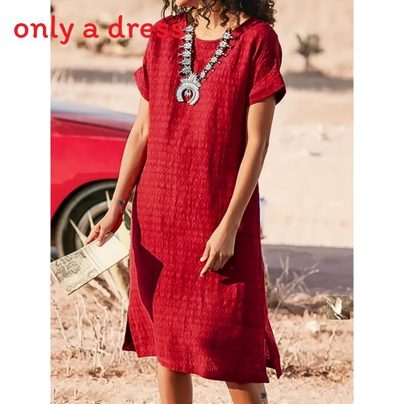 Polyester Solid Color Basic Short Sleeve A Line Dress For Office Women