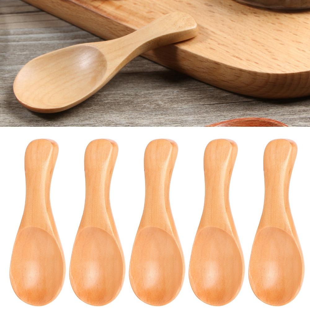 5Pcs Wood Mini Spoon Short Handle Ice Cream Spoon Easy To Store Wooden Spoon Kitchen