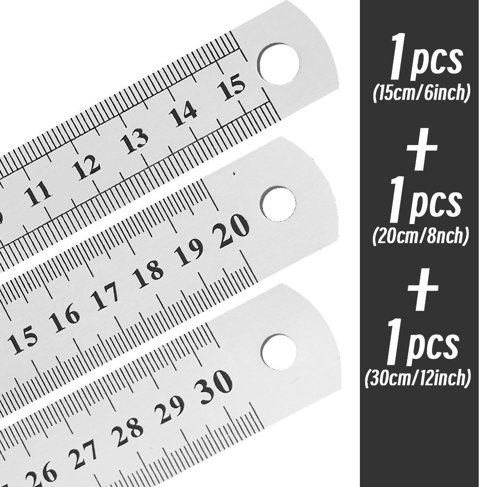 10P 15-30cm Stainless Steel Metal Straight Ruler Precision Double Sided Precision Measuring Tool Scale Metric Ruler Accessories