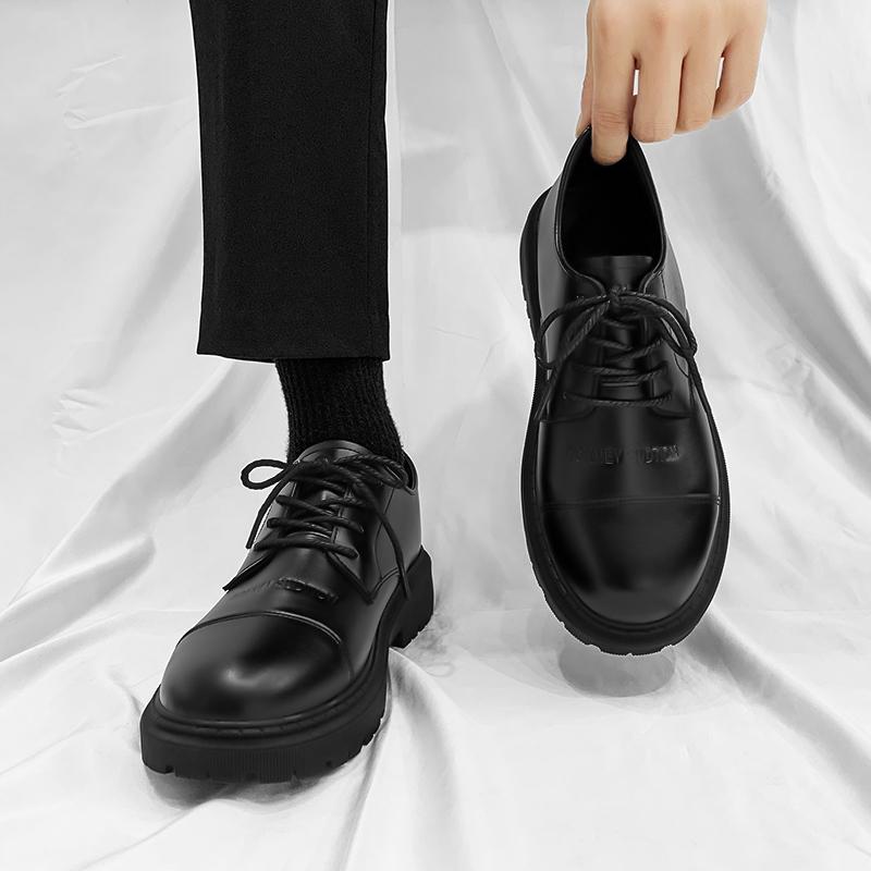 Work Tide Shoes Men's Shoes Spring Black British Style Big Head New Casual Leather Shoes Men's 2025 Business Dress
