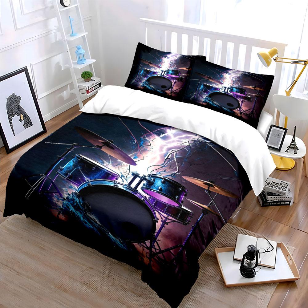 Drum set with lightning. Bedding sets Duvet cover sets Duvet covers Pillowcases(1 * Duvet Cover 2 * Pillowcases without duvet insert)