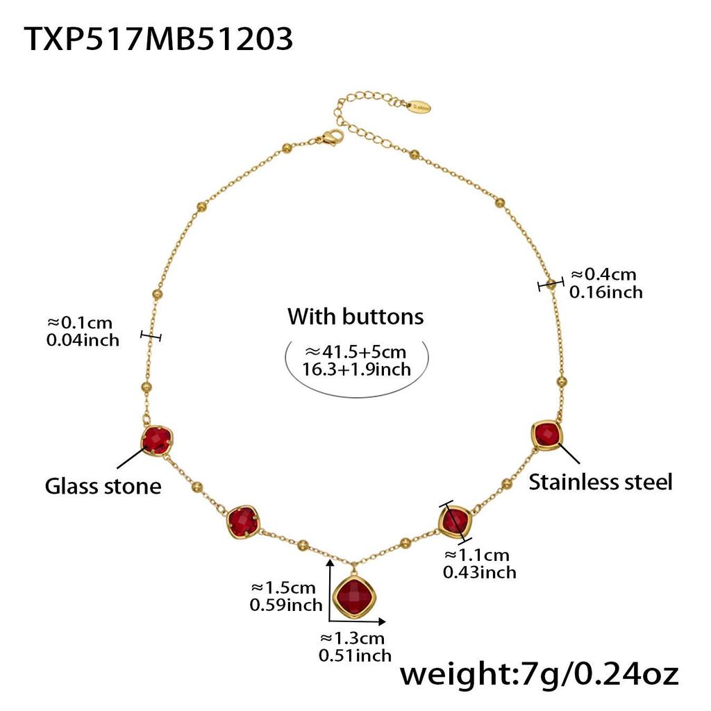 Geometric Glass Stone Earrings & Stainless Steel Bead Necklace Bracelet Set - Multi-color Patchwork Jewelry