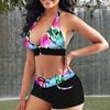 2 Pcs/Set Summer Bikini Set Padded Colorful Print Halter Neck Wire Free High Waist Lady Bathing Suit Female Swimming Clothes