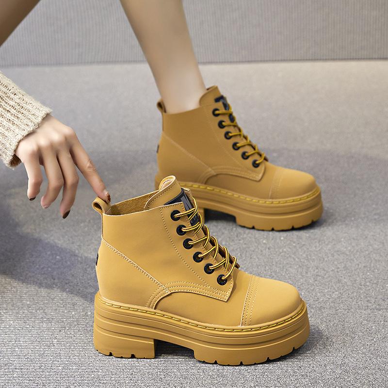 Inner heightening Martin boots new winter retro boots short boots big yellow boots small A1