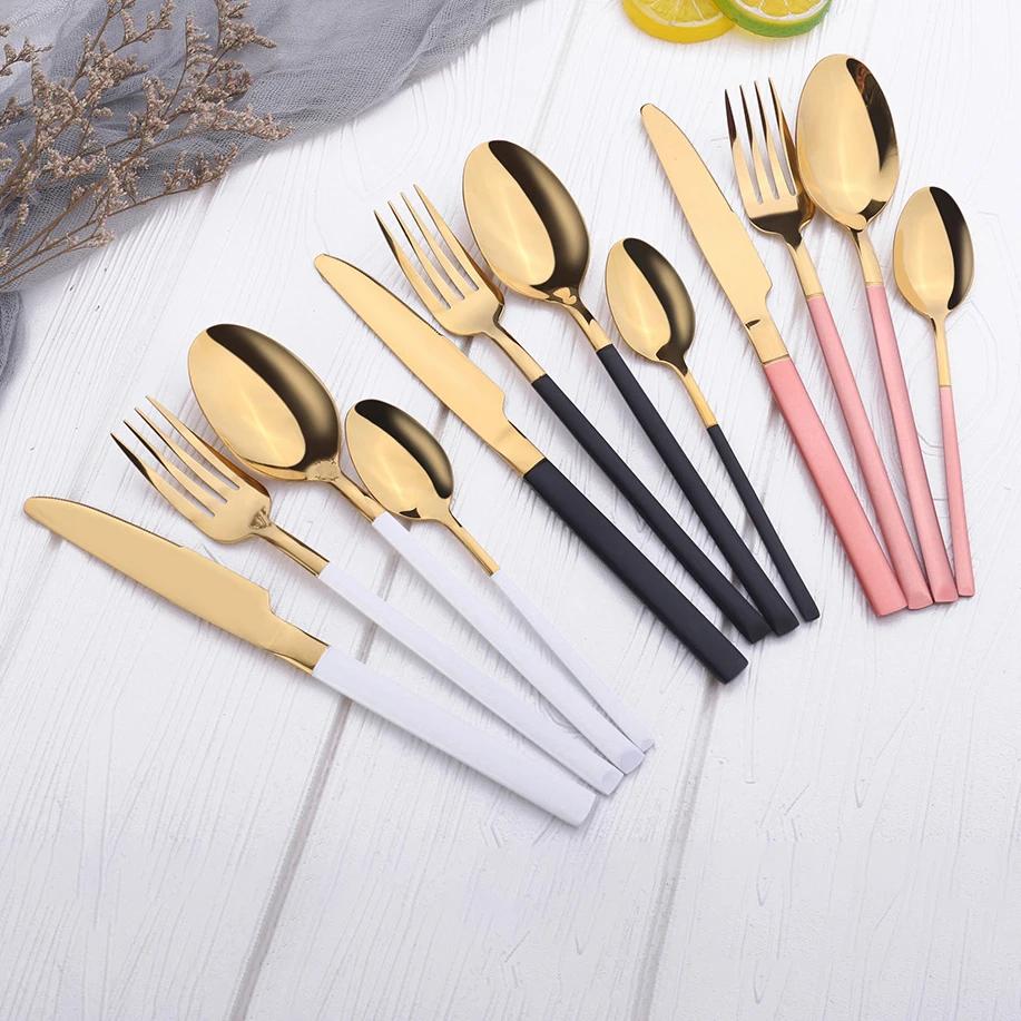 24Pcs Gold Dinnerware Stainless Steel Cutlery Set Knife Fork Tea Spoon Dinner Flatware Set Kitchen Silverware Tableware