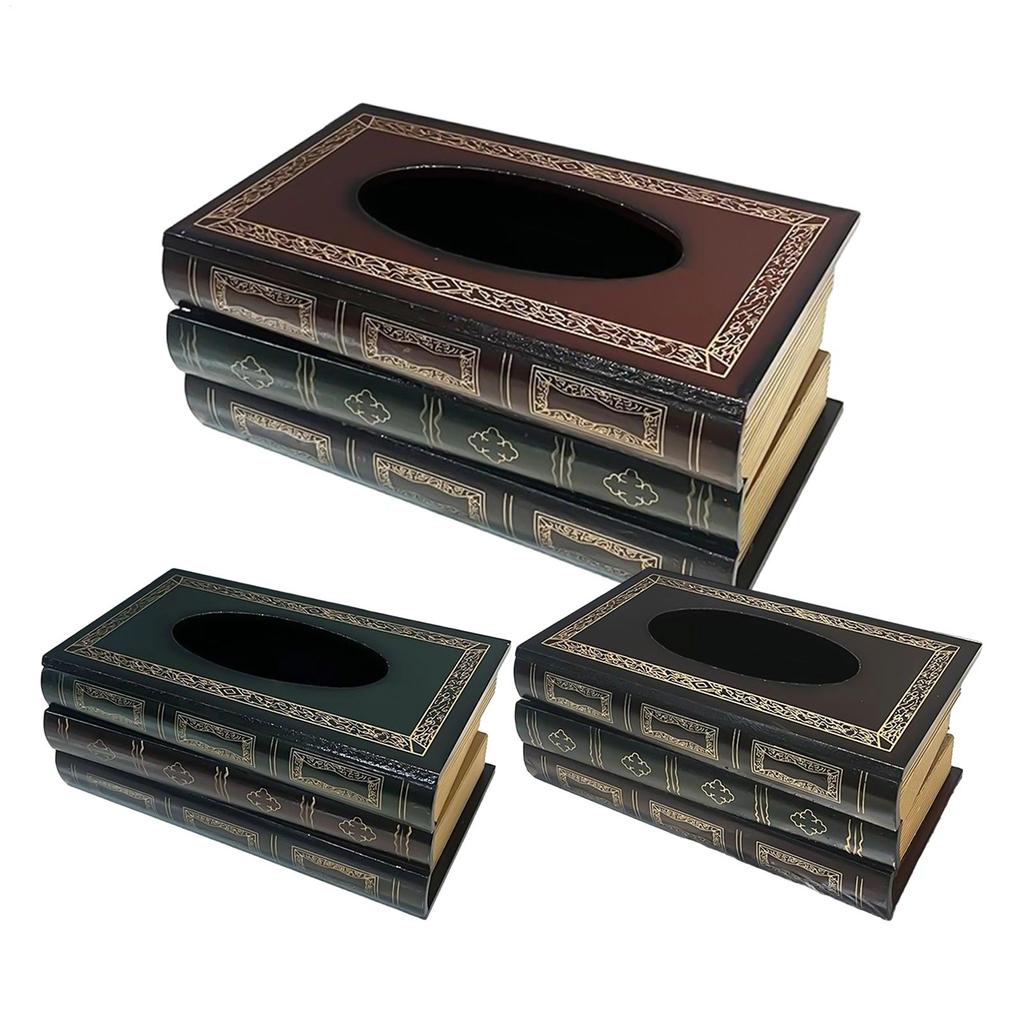 Book Tissue Box Cover Elegant Toilet Paper Organizer Retro Wood Tissue Box Cover for Bathroom Home Workplace Desk Kitchen Guest