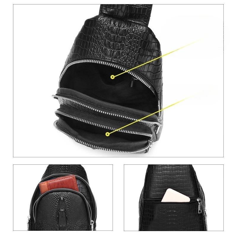 Men's Leather Single-shoulder Chest Bag, Cowhide Crossbody Bag, Trendy Men's Front Crossbody Bag